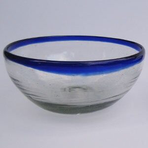 MexHandcraft Cobalt Blue Rim Three Sizes Snack Bowls (set of 3), Recycled Glass, Lead-free, Toxin-Free