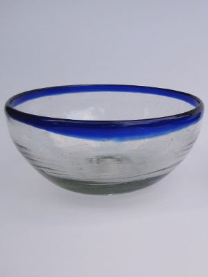 MexHandcraft Cobalt Blue Rim Three Sizes Snack Bowls (set of 3), Recycled Glass, Lead-free, Toxin-Free