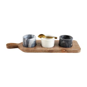 mud pie marble bowls on tray set, board 4 3/4" x 15 1/2", black