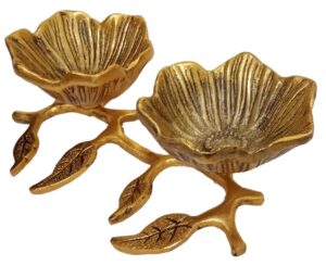 purpledip metal serving bowls set: flower design tray platter,gold (12514)