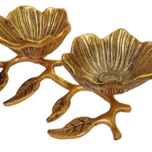 Purpledip Metal Serving Bowls Set: Flower Design Tray Platter,Gold (12514)