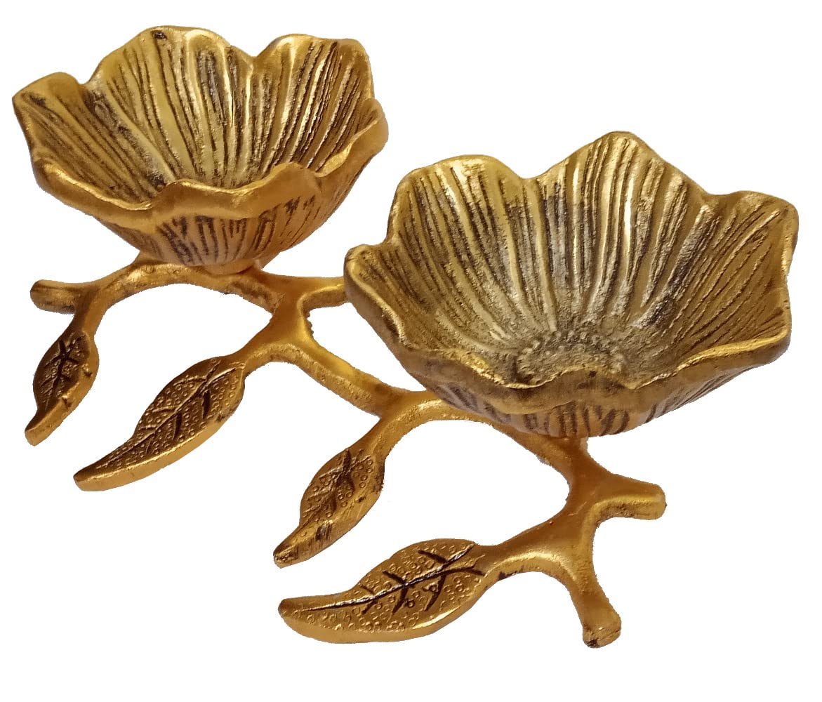 Purpledip Metal Serving Bowls Set: Flower Design Tray Platter,Gold (12514)