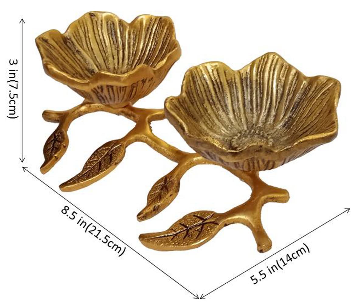 Purpledip Metal Serving Bowls Set: Flower Design Tray Platter,Gold (12514)