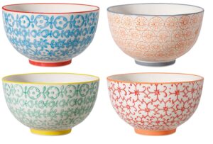bloomingville ceramic bowls carla express - colorful serving dish for ice cream, snacks, side dishes dia 4.5'' h 2.5'', red blue green orange, stoneware, set of 4 styles, content 9.75 fl oz
