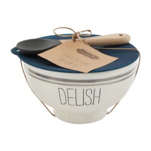 mud pie bistro bowl and silicone lid set, delish, 5" dia