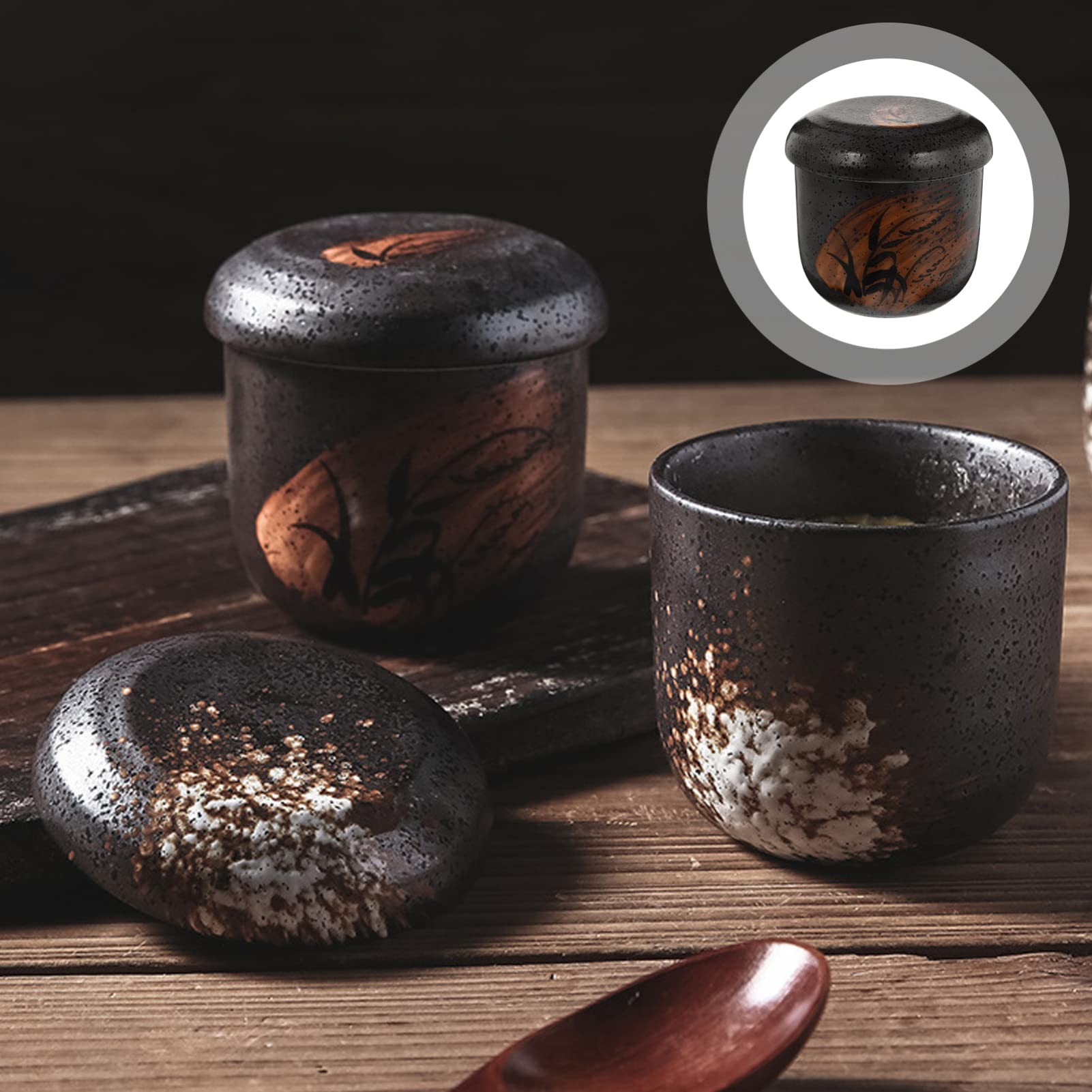 Hemoton 2 pcs Japanese Miso Soup Bowl with Lid Chawanmushi Cups Traditional Ceramic Ramen Bowl Lacquer Bowl Kitchen Rice Bowl Serving Bowls for Home Kitchen Brown