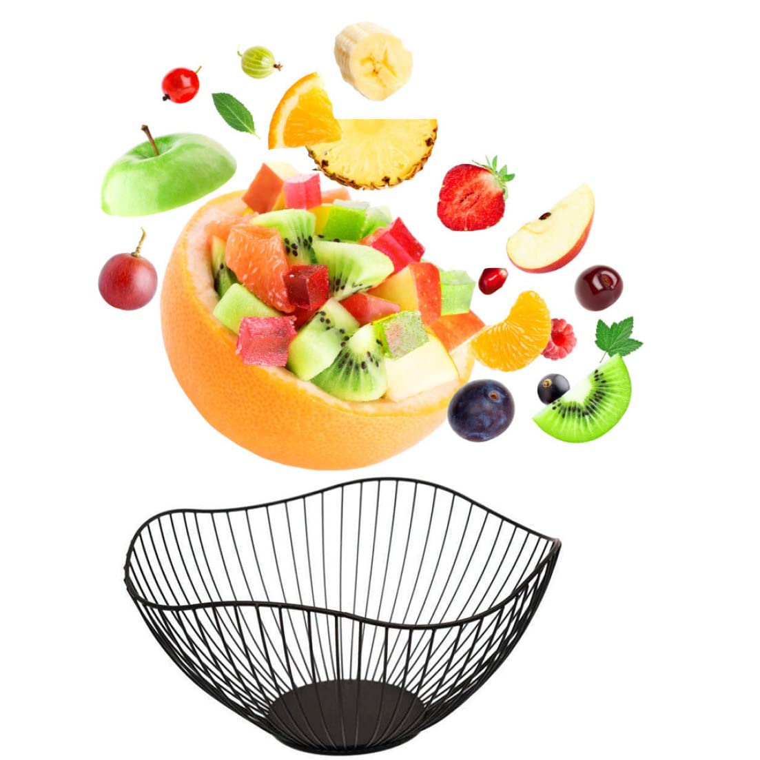 CurcKua Fruit Basket Metal Bowl Iron Wire Snack Storage Vegetable Holder Wave Shape for Kitchen Countertop.