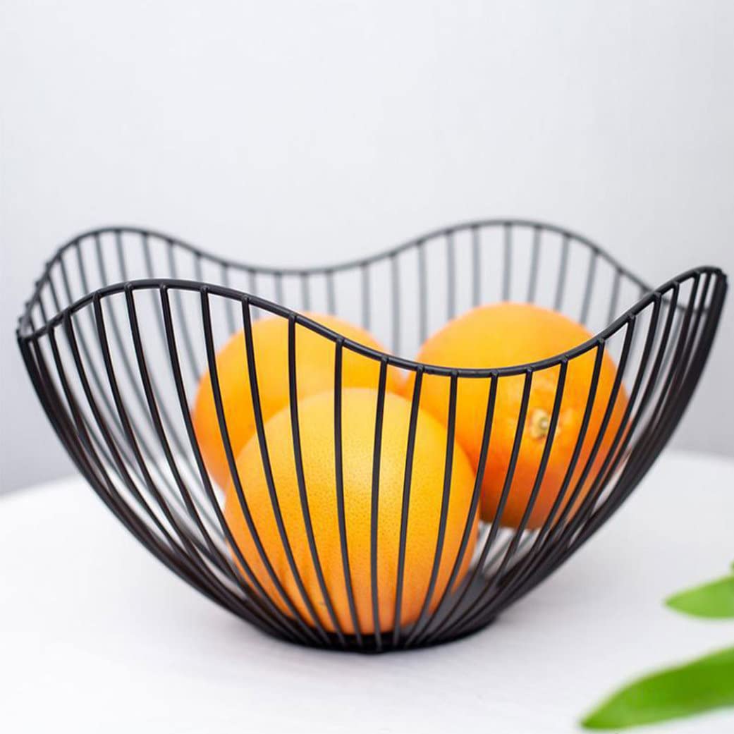 CurcKua Fruit Basket Metal Bowl Iron Wire Snack Storage Vegetable Holder Wave Shape for Kitchen Countertop.