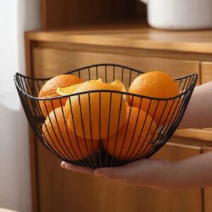 CurcKua Fruit Basket Metal Bowl Iron Wire Snack Storage Vegetable Holder Wave Shape for Kitchen Countertop.