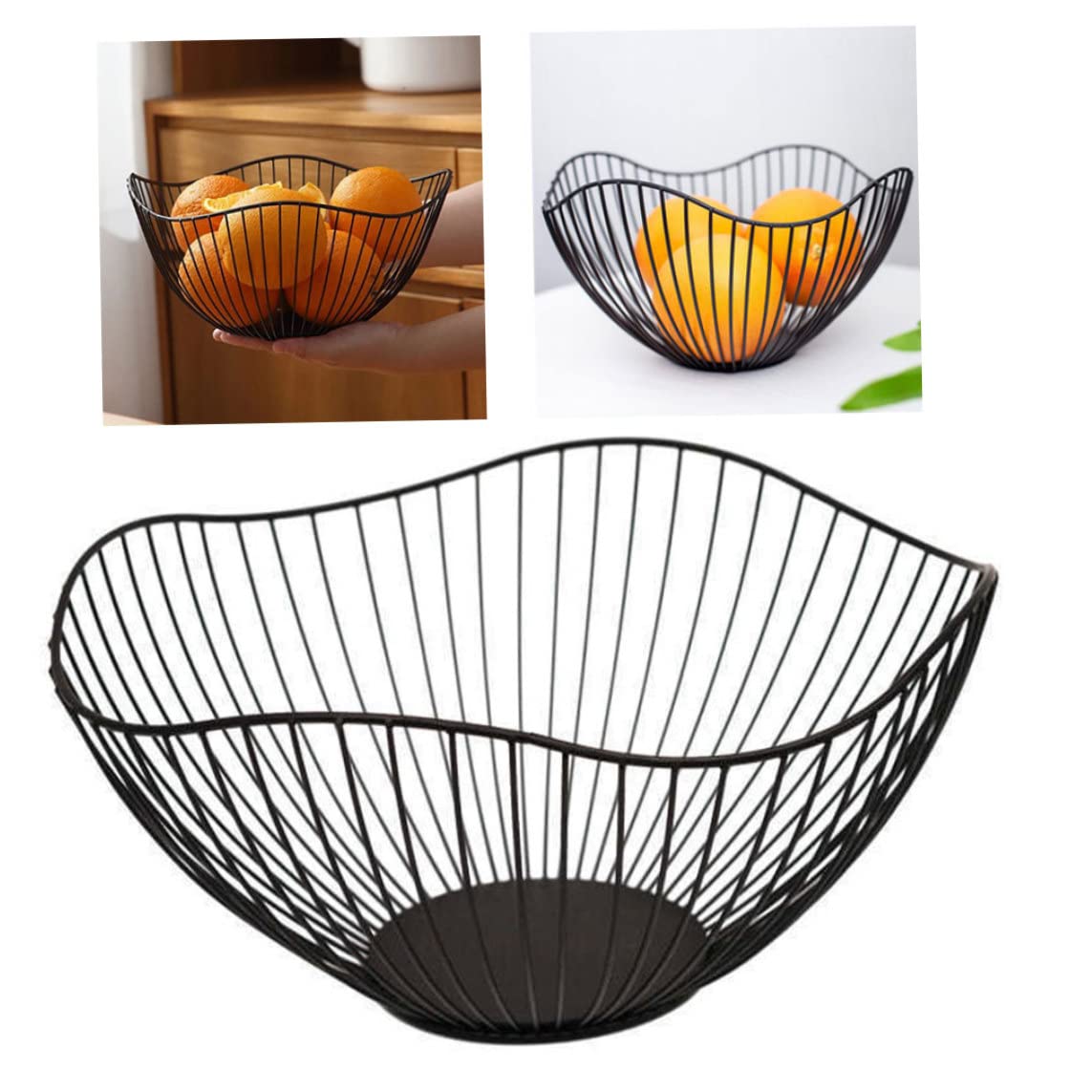 CurcKua Fruit Basket Metal Bowl Iron Wire Snack Storage Vegetable Holder Wave Shape for Kitchen Countertop.