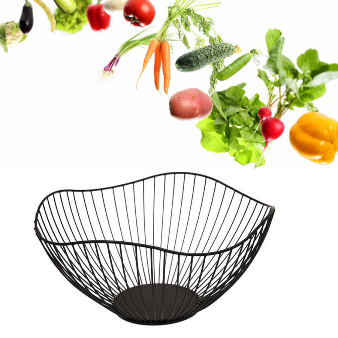 CurcKua Fruit Basket Metal Bowl Iron Wire Snack Storage Vegetable Holder Wave Shape for Kitchen Countertop.