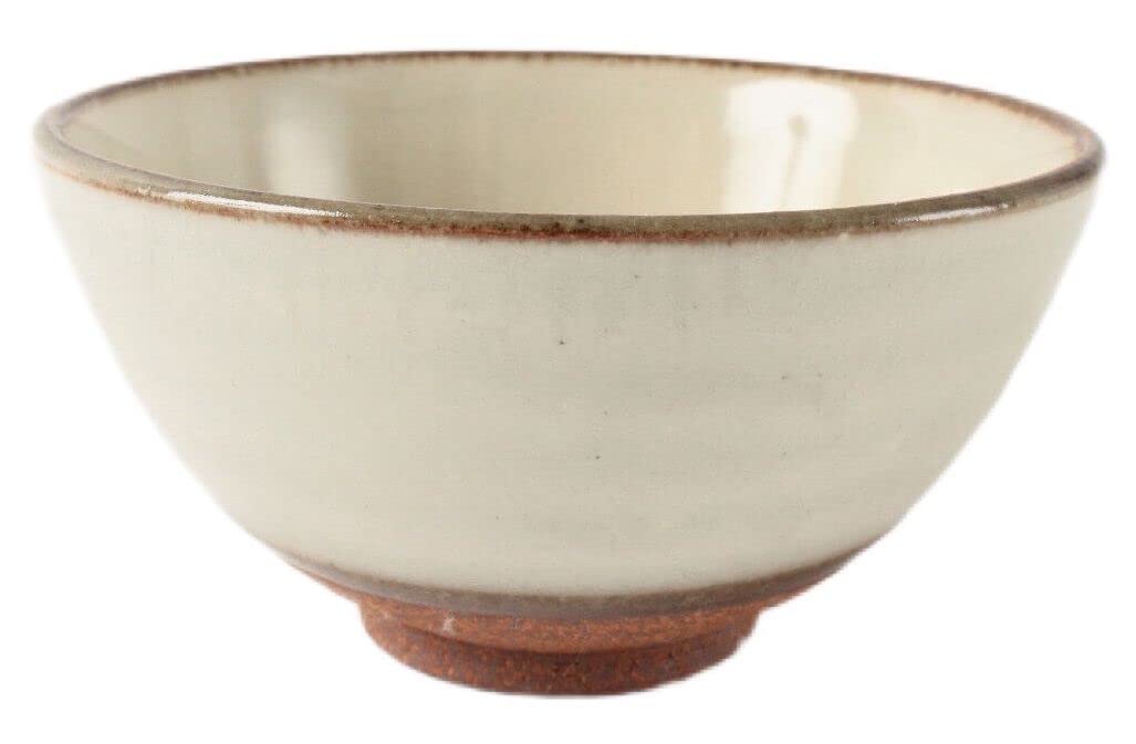 Mino ware Japanese Pottery Rice Bowl Matte White with Brown Edge made in Japan (Japan Import) KSC009