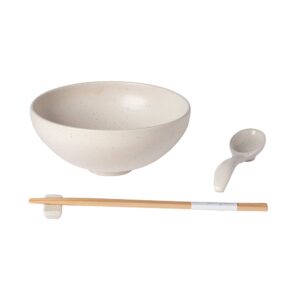casafina ceramic stoneware 33 oz. ramen bowl set - pacifica collection, vanilla | includes spoon and chopsticks with holder | microwave & dishwasher safe dinnerware | restaurant quality tableware