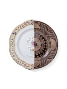 seletti hobyo dish, plate, white & brown, 10.6 inches (27 cm), tableware, western, eastern floral pattern, round