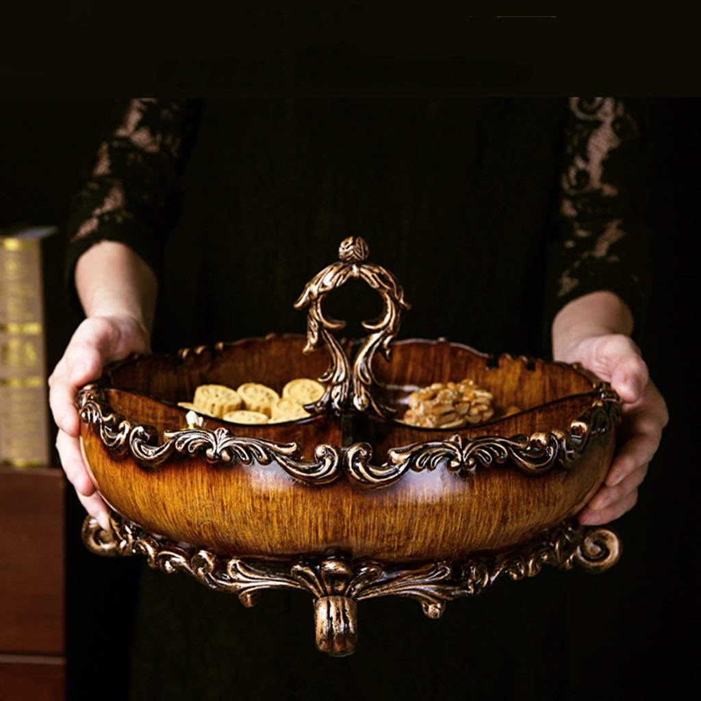 Fruit Plates Fruit Dish Living Room Coffee Table Wooden Partitioned Decoration Retro Dried Fruit Tray, Candy Tray, Home Hotel Jewelry Decoration (Color : Brown, Size : 30.1 * 18.5cm)