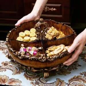 Fruit Plates Fruit Dish Living Room Coffee Table Wooden Partitioned Decoration Retro Dried Fruit Tray, Candy Tray, Home Hotel Jewelry Decoration (Color : Brown, Size : 30.1 * 18.5cm)