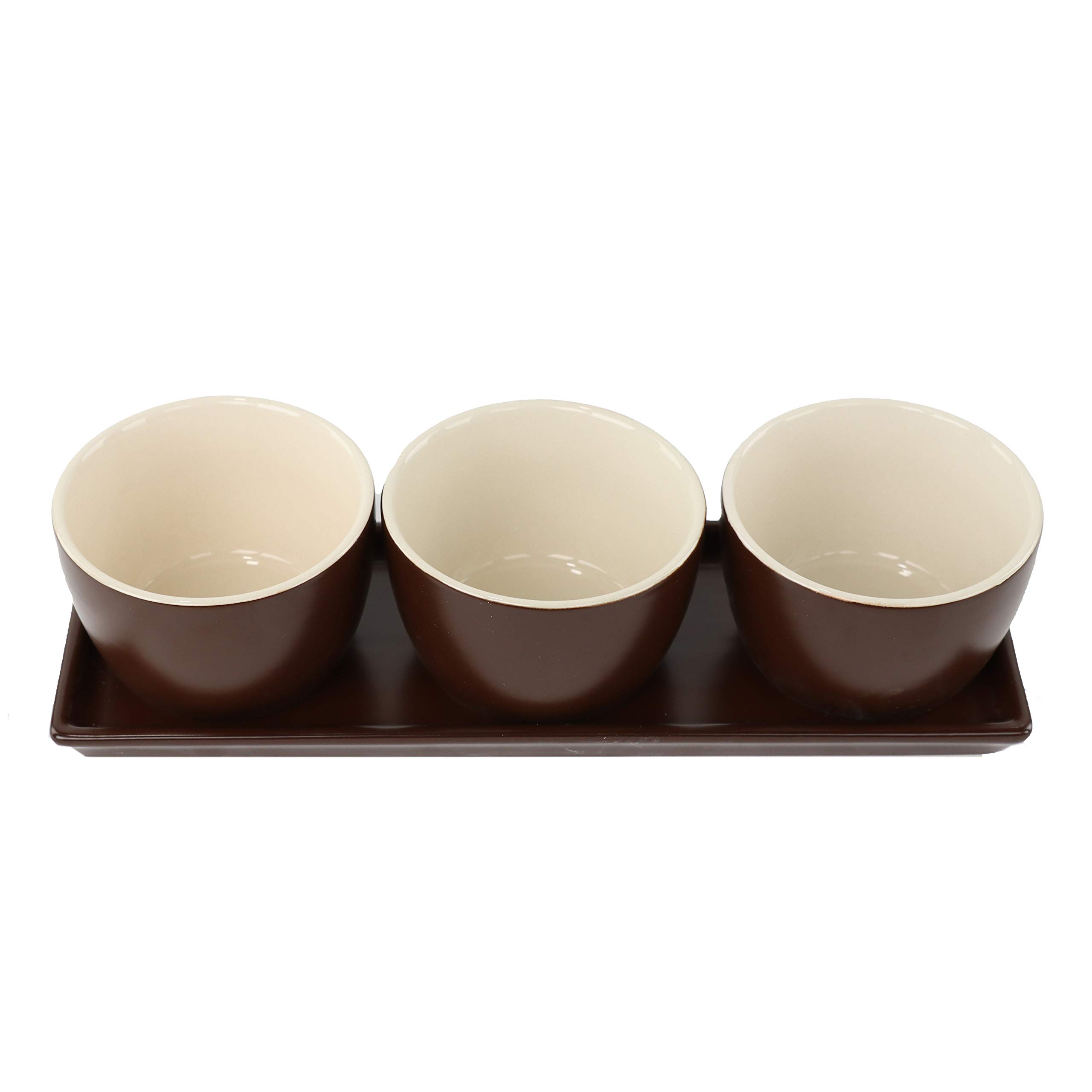 Ceramic Snack Serving Tray Set with 3 8oz Bowls for Dips Condiments Snacks