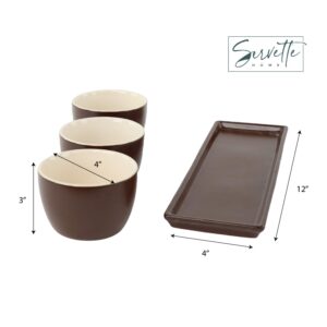 Ceramic Snack Serving Tray Set with 3 8oz Bowls for Dips Condiments Snacks