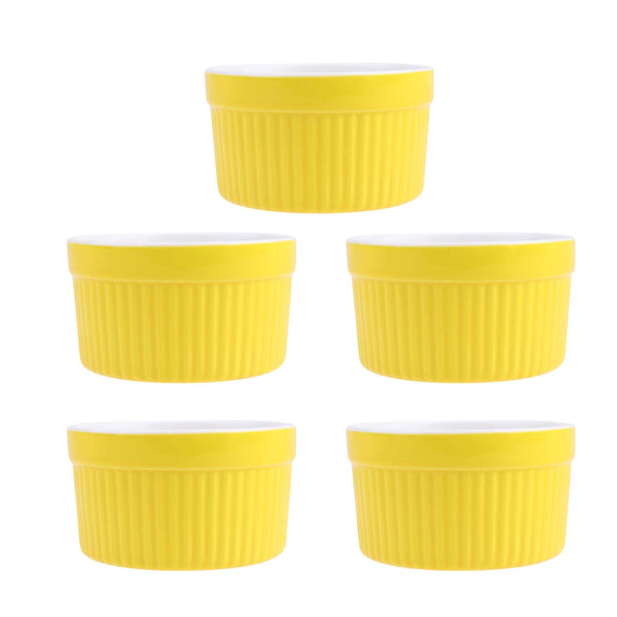 PRETYZOOM Ceramic Ramekins Porcelain Dishes Dessert Custard Baking Cup Round Ceramic Pudding Cup Bowl Ramekins Bakeware for Baking Serving Creme Brulee Lava Cake 5pcs