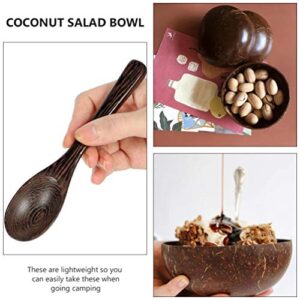 DOITOOL Coconut Bowl Spoon Set Coco Spoon with Wooden Bowl Vegan Smoothie Bowls Acai Bowl Salad Serving Bowl for Candy Nut Oatmeal Vegetable Fruit