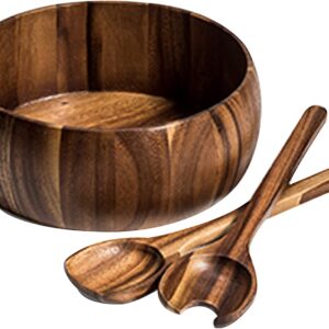 Kalmar Home 10-Inch Acacia Wood Large Dragor Salad Bowl with Servers