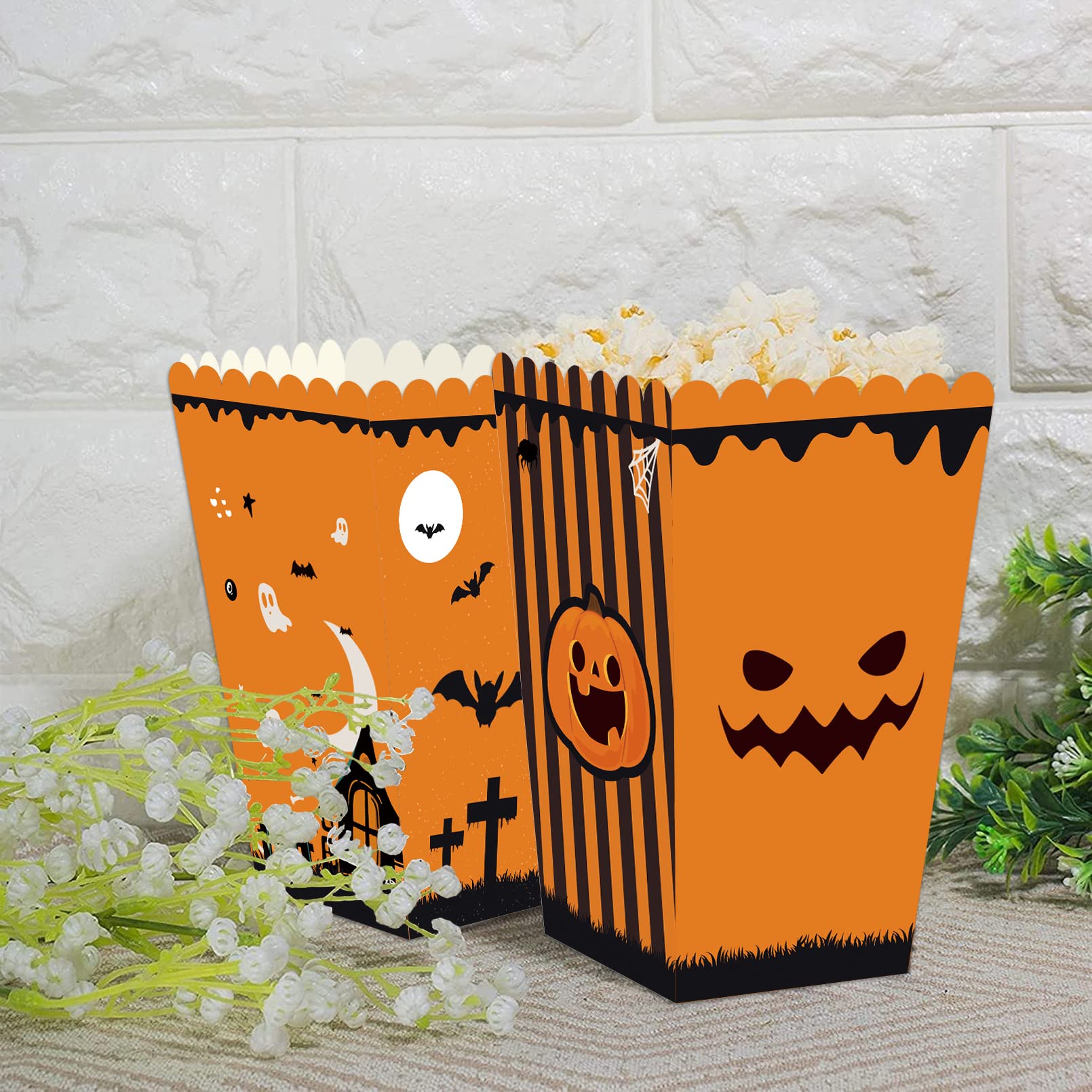 Goroar Cute Classic Haunted House Pumpkin Halloween Popcorn Boxes, Set of 12, Halloween Party Favor Popcorn Treat Boxes