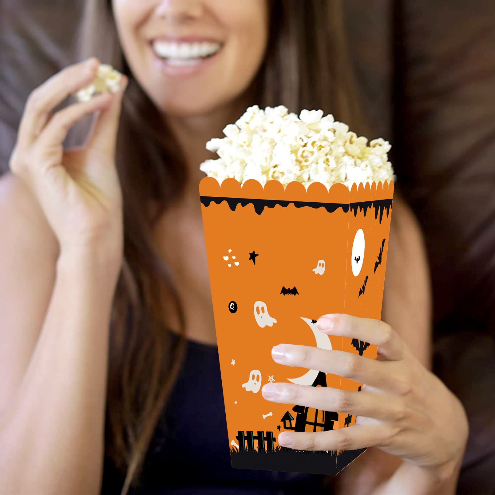 Goroar Cute Classic Haunted House Pumpkin Halloween Popcorn Boxes, Set of 12, Halloween Party Favor Popcorn Treat Boxes