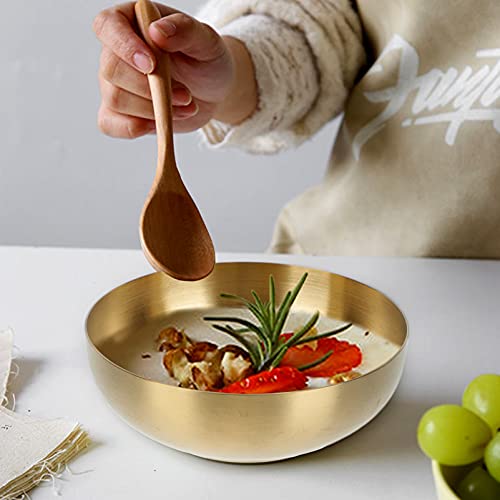 Angoily Heavy Duty Metal Rice Cereal Bowls Stainless Steel Serving Bowls Double Walled Ice Cream Soup Bowls Heat Insulated Mixing Bowls Gold 12cm