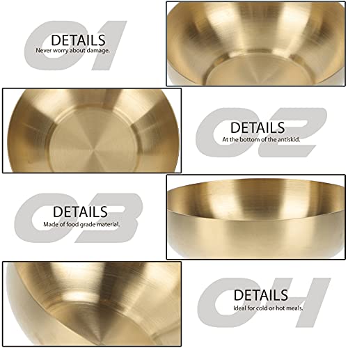 Angoily Heavy Duty Metal Rice Cereal Bowls Stainless Steel Serving Bowls Double Walled Ice Cream Soup Bowls Heat Insulated Mixing Bowls Gold 12cm