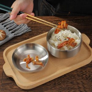 UPTALY 1 pcs 18/10 Stainless Steel Bowl with Lid (Silver Color, 12 oz), Thickened Cereal Bowl with Saucer (4.5'' x 2.9''), Double-Walled Steamed Soup Bowls, Korean Kimchi Bowl