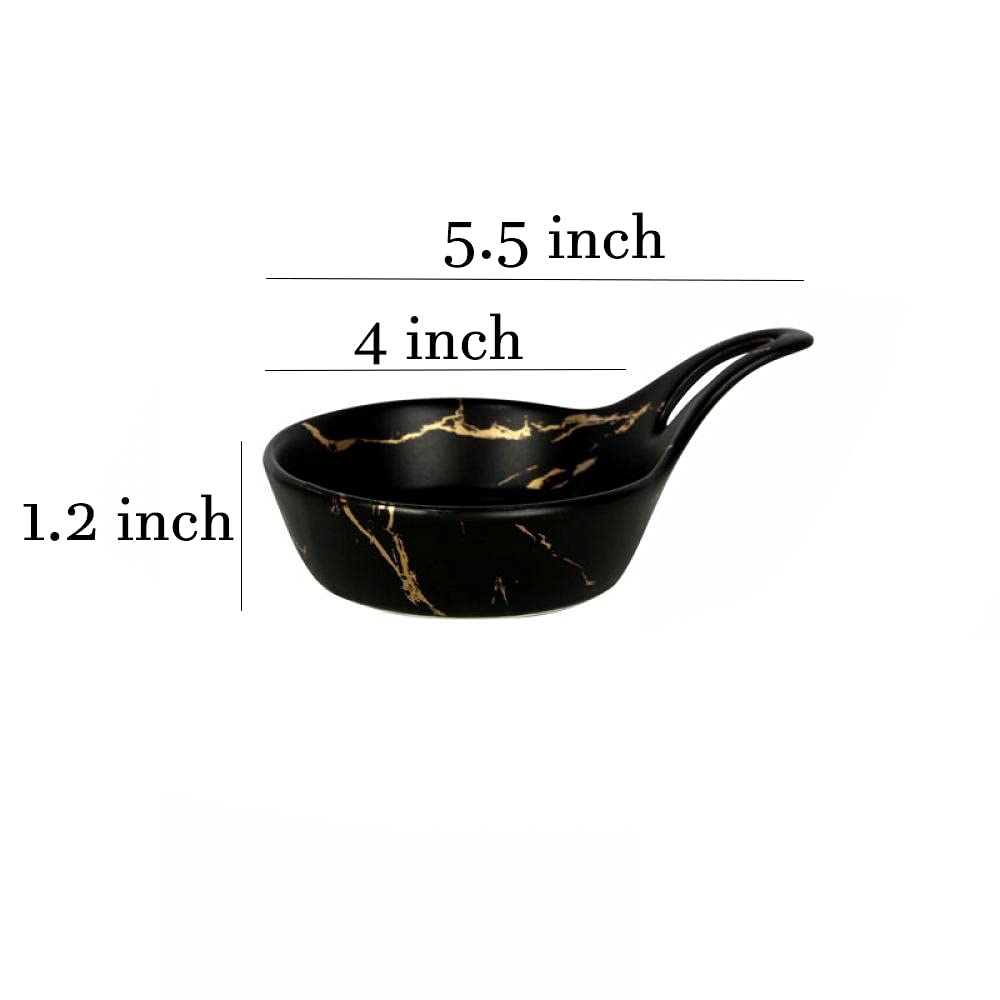 Sizikato 3pcs Porcelain Sauce Dish with Handle, 4-Inch Caviar Dish, Spoon Shape
