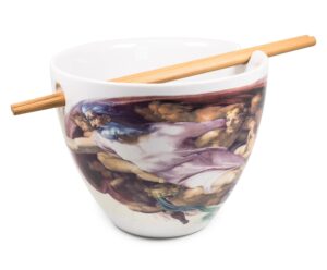 bowl bop sistine chapel japanese ceramic dinnerware set | includes 16-ounce ramen noodle bowl and wooden chopsticks | asian food dish set for home & kitchen | funny religious gifts, snack collectible