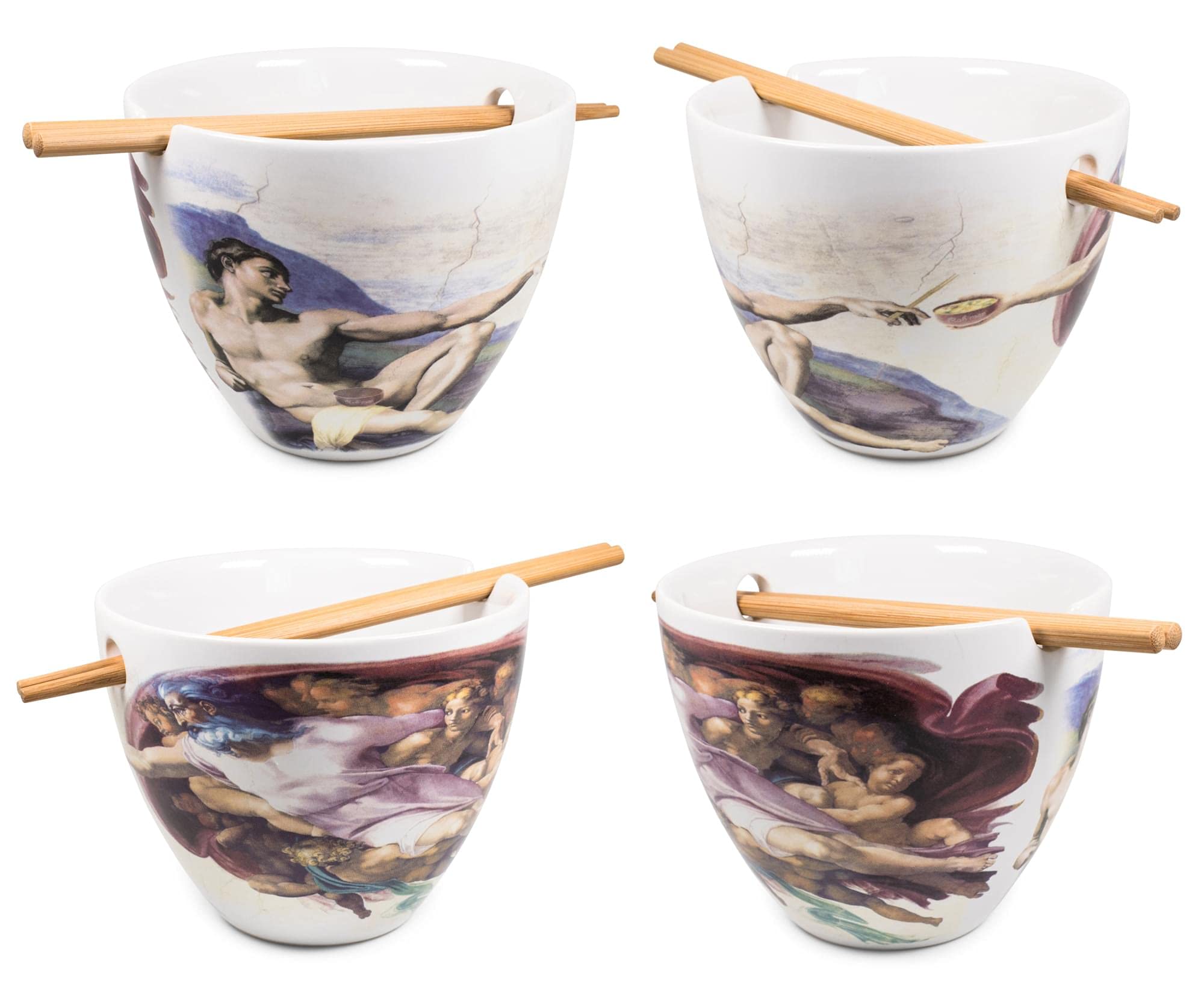 Bowl Bop Sistine Chapel Japanese Ceramic Dinnerware Set | Includes 16-Ounce Ramen Noodle Bowl and Wooden Chopsticks | Asian Food Dish Set For Home & Kitchen | Funny Religious Gifts, Snack Collectible