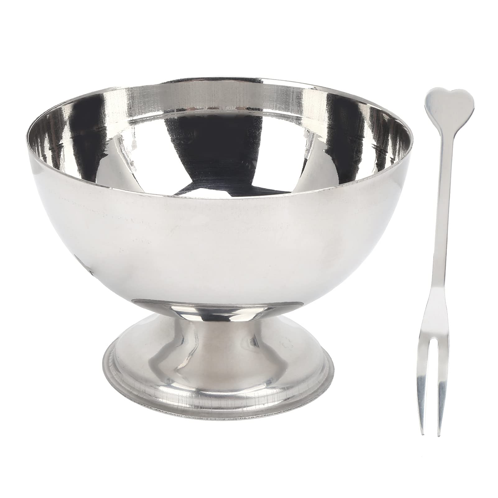 Pssopp Dessert Bowls with forks Stainless Steel Milkshake Cup Short‑Footed Medium Snack Dish Multipurpose and Easy to Clean for Ice Cream Fruit