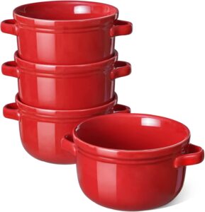 le tauci pasta bowls 45 oz+ soup bowls with handles 28 oz, red