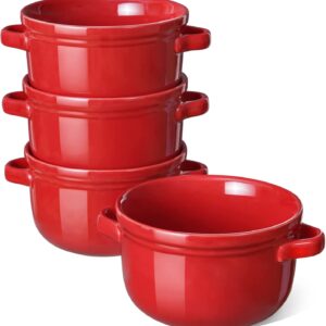 LE TAUCI Pasta Bowls 45 Oz+ Soup Bowls with Handles 28 Oz, Red
