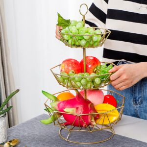 Nordic Style 3 Tier Fruit Basket for Kitchen Metal Wire Candy Fruit and Vegetable Storage Holder Fruit Bowl for Kitchen Counter Decor, Gold