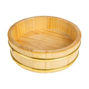 YARDWE Sushi Rice Bowl Wooden Sushi Rice Bowls Hangiri Sushi Rice Mixing Tub Japanese Sushi Bucket Container for Japanese Restaurant (Khaki) Sushi Rice Bowl Large