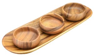 pacific merchants acaciaware set, 16-inch baguette tray with 4-inch dipping bowls