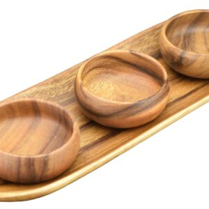 Pacific Merchants Acaciaware Set, 16-Inch Baguette Tray with 4-Inch Dipping Bowls