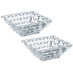 nachtmann bossa nova collection square dip bowls, set of 2, clear crystal glass, serving dish for sauce, salsa, ice cream, and dips, giftable, 7.8 inch, clear, dishwasher safe
