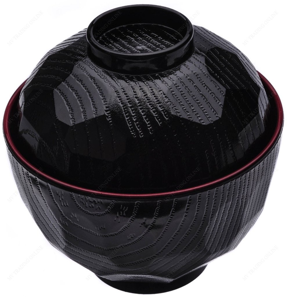 M.V. Trading MV042716 Japanese Lacquer bowl with Lid for soup or rice, 6 Ounces, Set of 2 (2 Lids & 2 Bowls) 3.50 Inches Wide x 2.5 inches Deep
