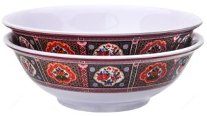 melamine oriental pho noodle soup bowl, 70 ounce, peacock design, set of 2