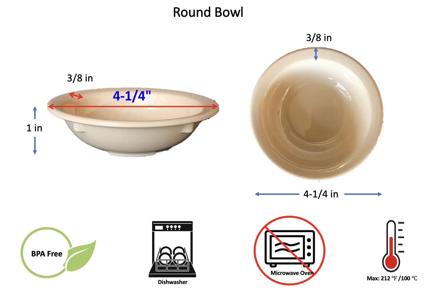 Z-Moments Western Melamine Fruit Bowl Monkey Bowl 3.5-Ounce, 4-1/4" dia. White or Tan NSF (96, Tan)