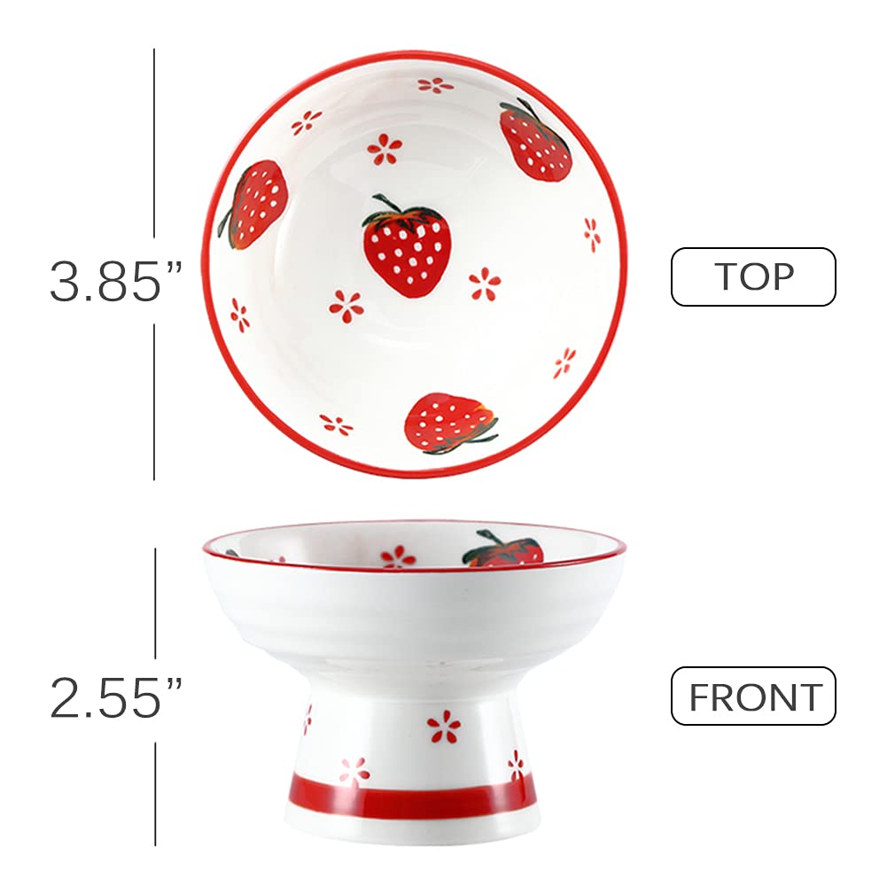Kelendle Ceramic Footed Bowl Round Pedestal Bowl Decorative Fruit Bowl Holder Dessert Display Stand Serving Fruit Tray for Kitchen Counter Centerpiece Strawberry