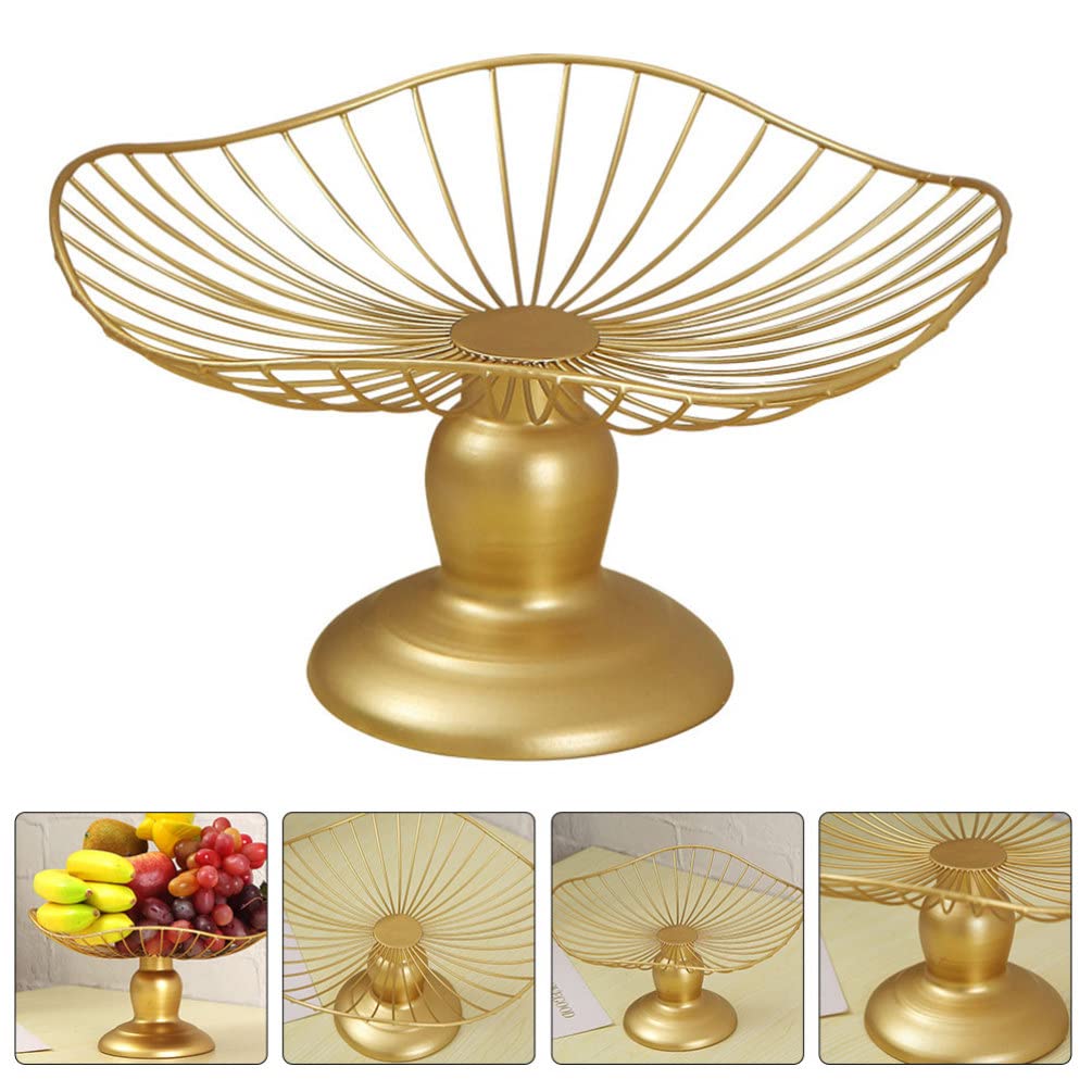 Hemoton Gold Footed Fruit Basket: Metal Wire Fruit Bowl Decorative Snacks Plate Dessert Cake Serving Bowl Appetizers Platter Tray for Home Party Kitchen