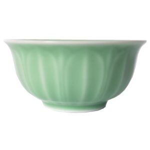 handmade celadon cladon porcelain chinese 4.5inch rice bowls engraved lotus leaf (green)