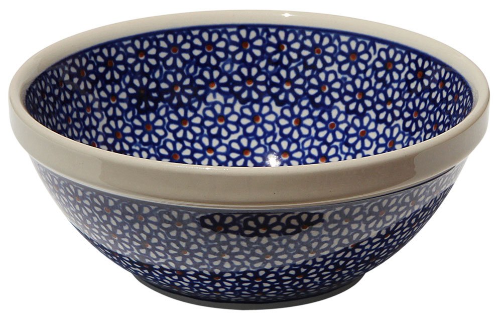 Polish Pottery Bowl 7 Inch From Zaklady Ceramiczne Boleslawiec #849-120 Traditional Pattern, Height: 3" Diameter: 7"