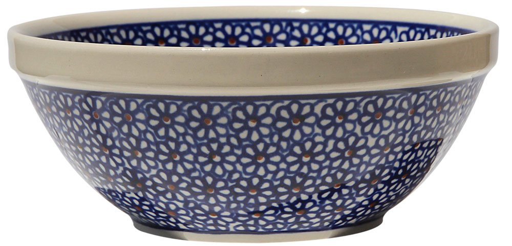 Polish Pottery Bowl 7 Inch From Zaklady Ceramiczne Boleslawiec #849-120 Traditional Pattern, Height: 3" Diameter: 7"