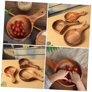 Holibanna 2pcs Wooden Instant Noodle Bowl Wooden Fruit Bowls Small Milk Container Spoon Rest for Kitchen Counter Wooden Appetizer Plate Salad Container Porridge Acacia Dessert Bowl